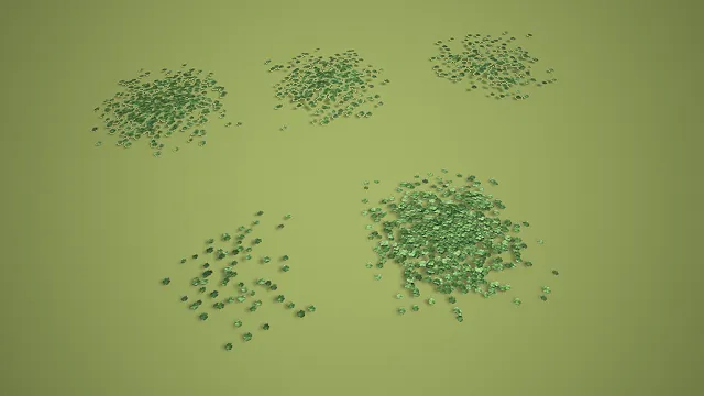 卡通风格多形态三叶草组合 3D 低多边形地面植被场景装饰模型