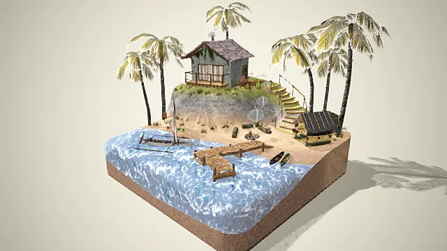 海边小渔村场景3D模型