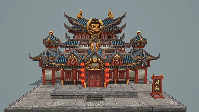 卡通风格中式奢华驿站建筑3D模型