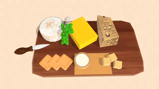 奶酪拼盘木头盘子葡萄水果小刀食物