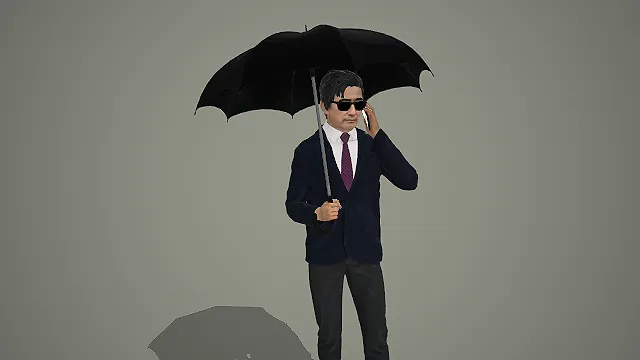 穿休闲西装叼香烟抱臂站立的男性写实人物模型