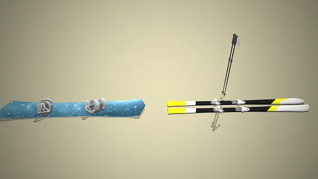 一组3D滑雪装备模型，适合用于滑雪或冬季运动场景