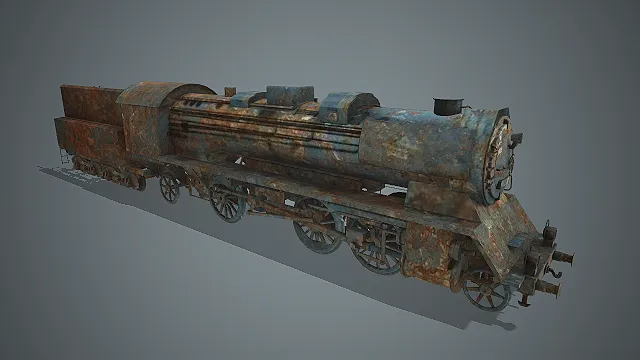 锈蚀蒸汽机车  做旧金属质感  复古列车  工业风遗迹