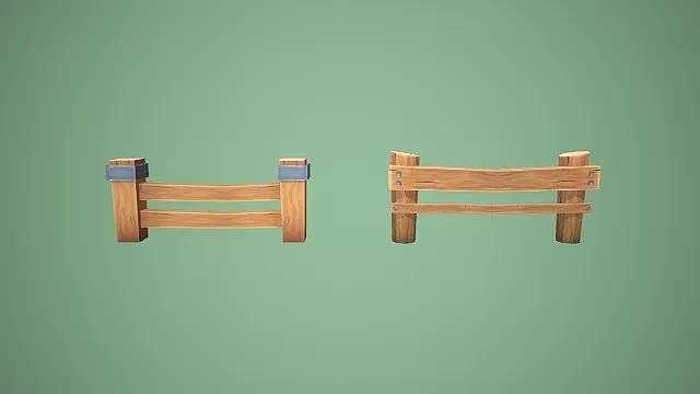 卡通风格金属包角与长短杆双款式木栅栏 3D 低多边形场景装饰模型