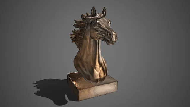 金属质感  马头雕塑  肌肉纹理清晰  艺术陈设  动物形象  装饰价值  