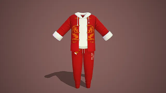 龙年红色运动服喜庆动态男装3D模型 