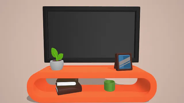3D卡通风格Q版橙色电视柜场景模型，创意设计（3D场景、卡通风格、清新简约，家居主题）