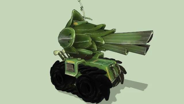 卡通风格化蔬菜坦克植物机械动画