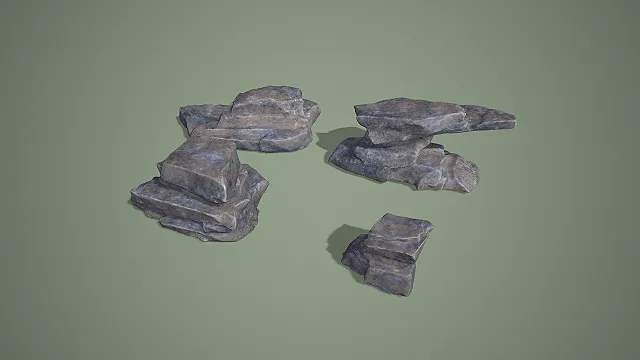 写实风格层叠岩石组 3D 模型 自然场景搭建素材合集