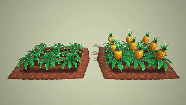 卡通两款菠萝菜地生长阶段 3D 模型 游戏热带果园种植道具