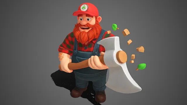 红须  伐木工  Q 版形象  格子衫  工装  斧头  劳动者