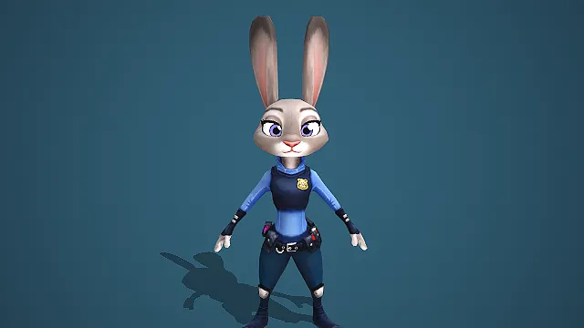 兔形拟人配警服装备的卡通动漫角色 3D 模型