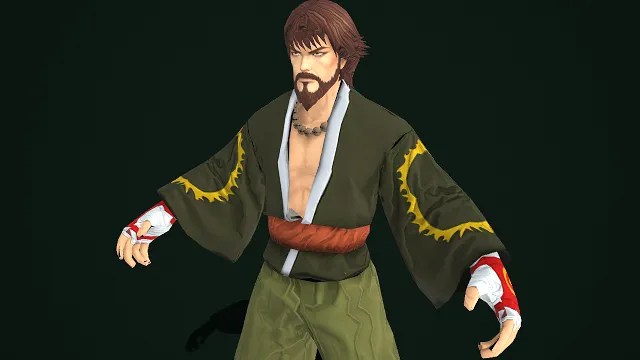 褐发络腮胡  3D 男性角色建模  和风武道装束  红棕腰带  身形壮实  武道力量  古风格斗题材