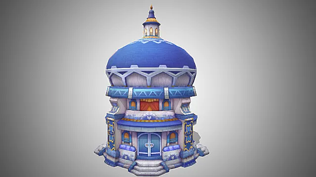 Q 版奇幻游戏幻蓝穹顶宫廷建筑模型