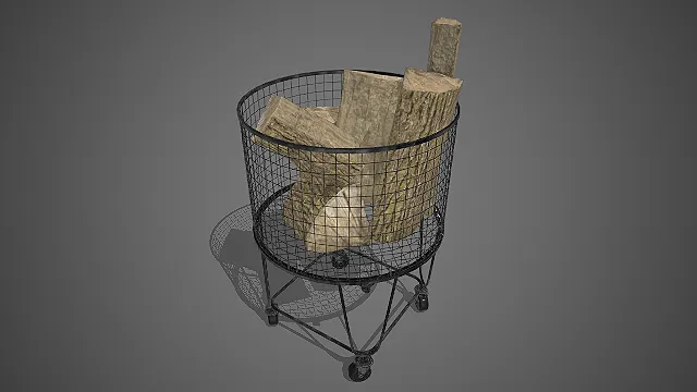 移动木柴篮  黑色金属网格  带轮收纳车  空间收纳