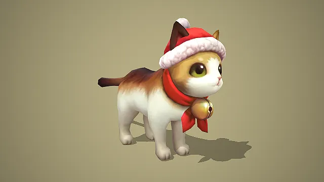 戴圣诞帽红围巾的节日限定橘白猫咪宠物模型