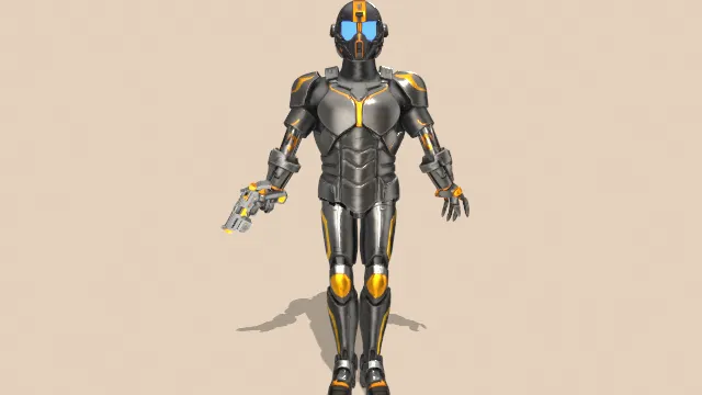 风格化的科幻警官机器人持枪角色动画