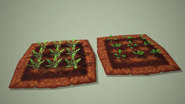 卡通两款菜地作物幼苗阶段 3D 模型 游戏农场种植道具资产