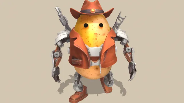 卡通风格化赛博牛仔土豆动画