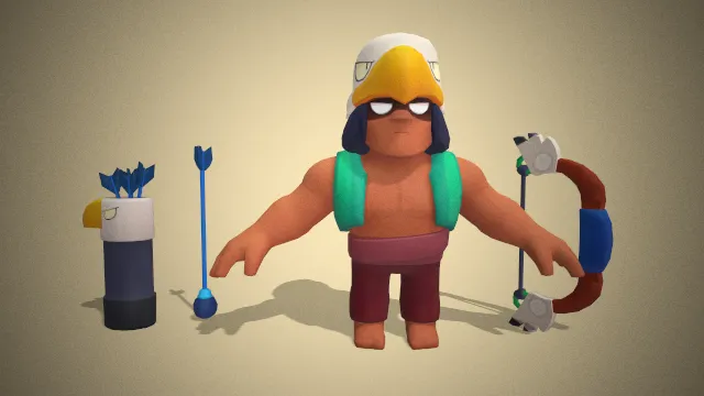 卡通角色  肌肉男  手持弓箭  箭筒  鹰头帽  荒野乱斗