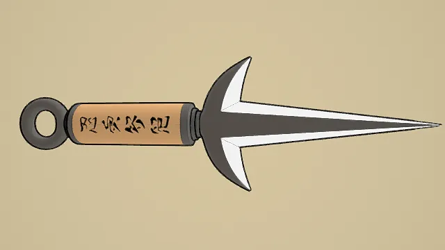 3D卡通风格飞雷神苦无模型，创意设计（3D飞镖、卡通风格、动漫风，物品设计主题）