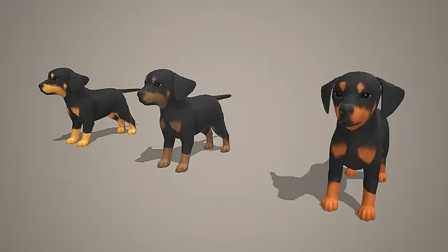 黑棕杜宾幼犬 3D 模型 多姿态宠物犬角色素材合集