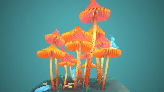 风格化蘑菇上的幽灵场景