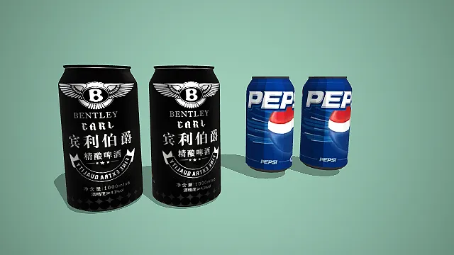 宾利伯爵精酿啤酒与百事可乐罐装包装 3D 模型