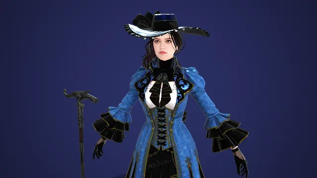 维多利亚风  贵族女爵  次世代女性角色  复古奇幻  蓝黑蕾丝礼服  手杖装饰  优雅精致