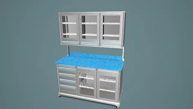 3D卡通风格医疗柜模型，创意设计（3D医疗柜、卡通风格、简约医疗风，医护设计主题）