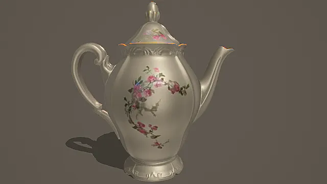 欧式古典风格花卉纹瓷茶壶模型 