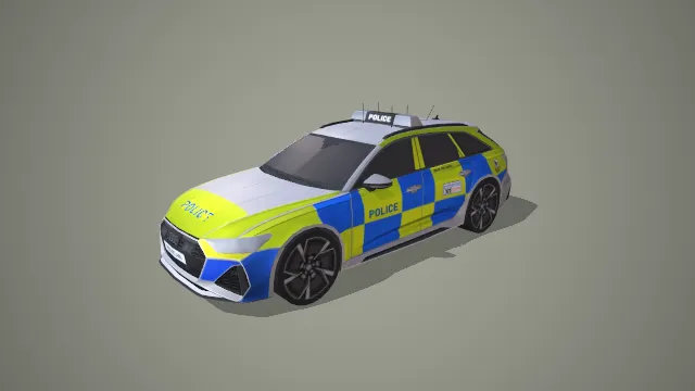 黄蓝格纹奥迪 RS6 旅行版警用巡逻车 3D 模型