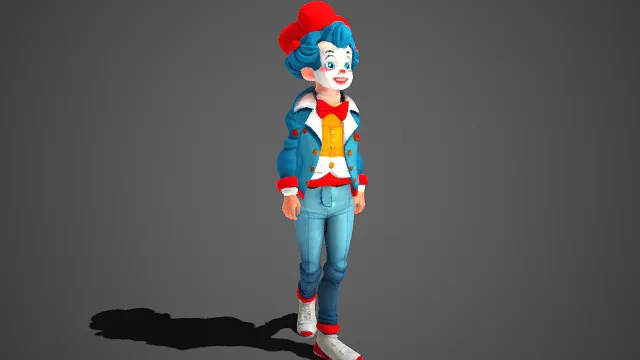 蓝发  红帽小丑  亮色调穿搭  卡通风格  喜剧角色模型