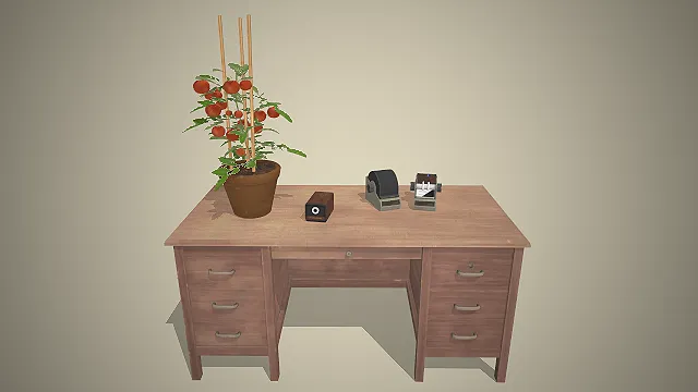 木质办公桌  复古工业风  办公场景  趣味摆件