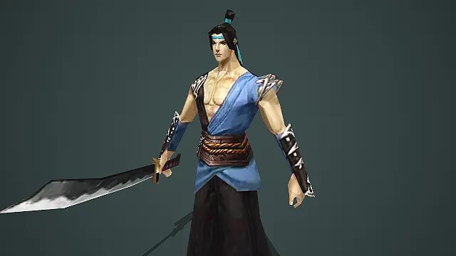 蓝黑劲装束发武侠青年角色模型