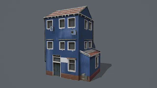 复古地中海风亮蓝多层民居3D模型