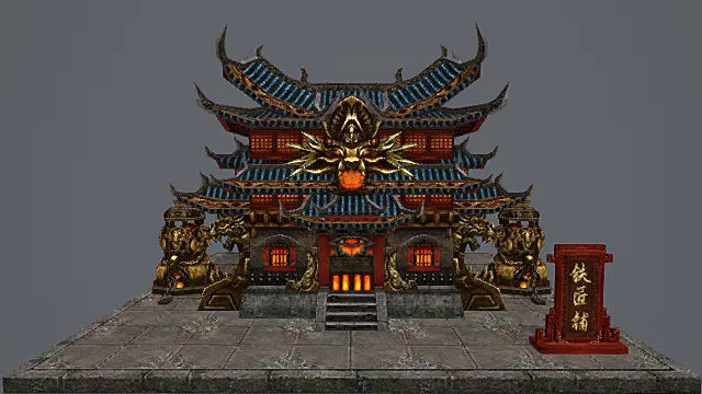 卡通风格中式暗黑华丽铁匠铺建筑3D模型