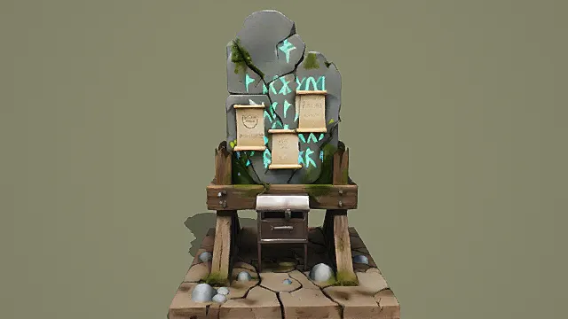 卡通风格奇幻符文公告台场景3D模型