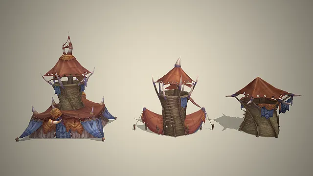 帐篷哨塔  兽皮茅草编织  部落场景  兽角尖刺