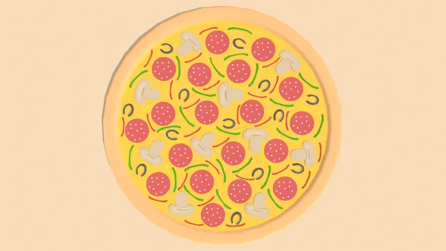 披萨低多边形模型蔬菜火腿食物