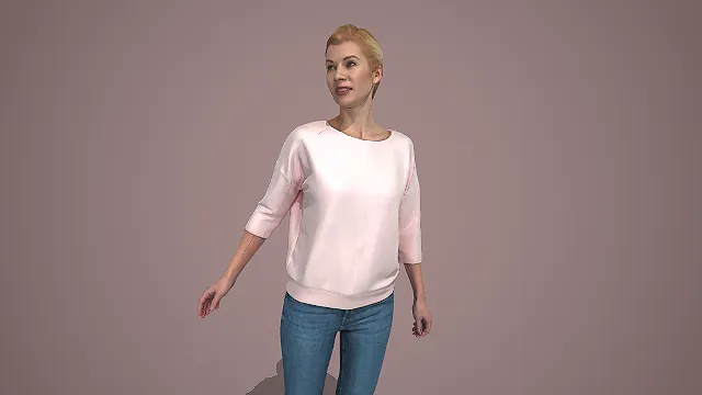 粉调针织衫女性日常行走动态 3D 模型