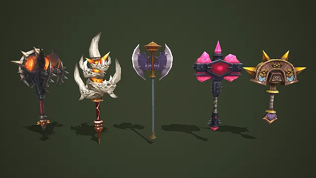 五款奇幻风格战斧战锤武器道具模型