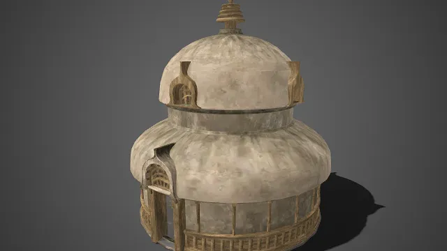 双层圆顶石亭  复古  雕花  异域风格  建筑模型  斑驳  拱形门洞