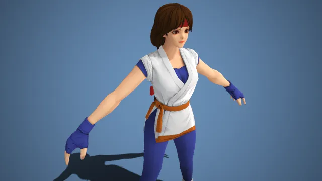 武道风格  红色头带  短袖道服  休闲运动鞋  传统武道服元素  现代运动风格  白蓝主色调  青春活力  少女形象