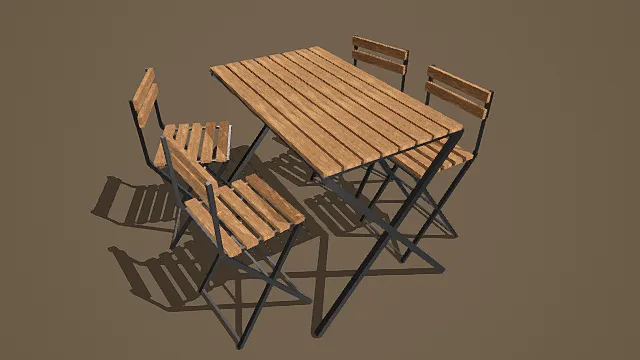复古折叠式木金属桌椅套装3D模型
