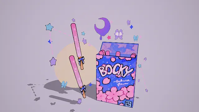 3D卡通风樱花味饼干场景模型，创意设计（3D饼干场景、卡通风格、可爱治愈、美食萌系、梦幻场景）