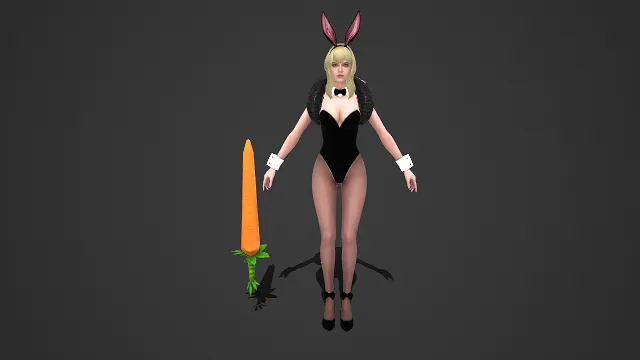 萌系风格  胡萝卜武器  兔耳装  紧身装  3D 角色模型  黑丝  金发高跟鞋