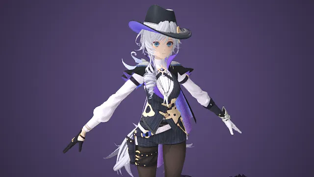 二次元风格  礼帽  淡蓝眼眸  时尚精致  动漫  黑色丝袜