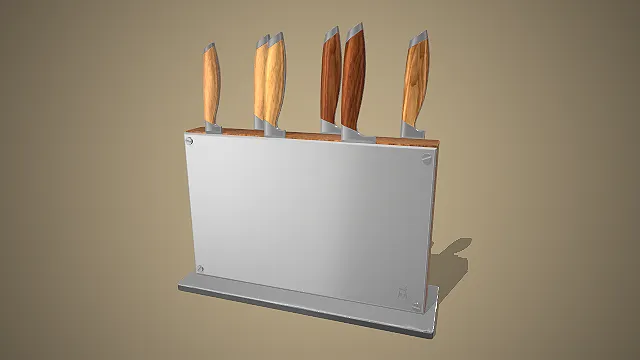 一套现代简约风的磁吸式厨房刀具刀架的3D模型