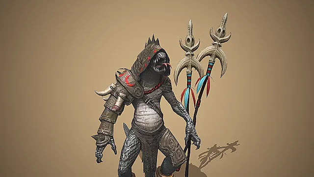 灰鳞蛮纹蜥猎头  部落近战魔物  凶悍角色  游戏模型  怪物模型